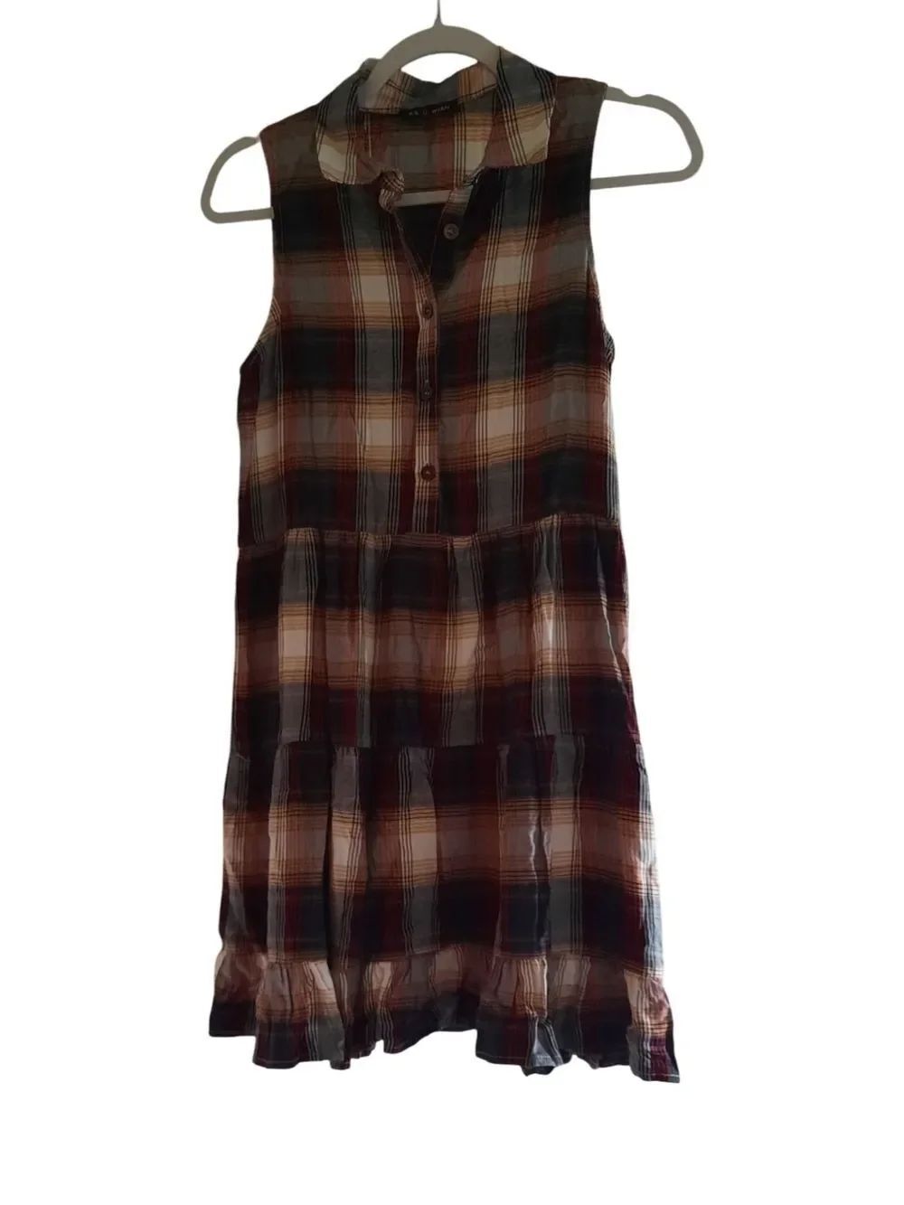 As U Wish Plaid Button-Up Dress in Orange, Black, Cream, Tan
